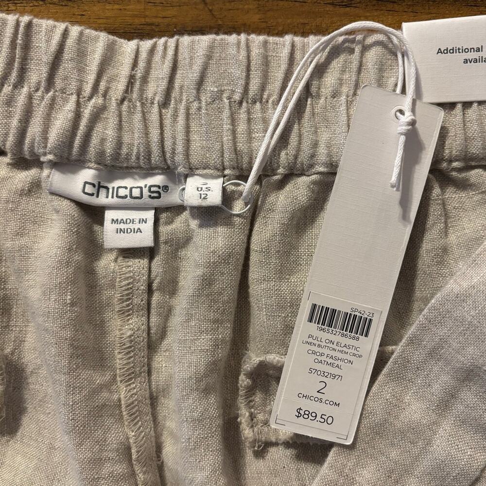 Chico’s 2 or US 12 Pants 100% Linen Straight Leg Pull On Crop 24" Inseam - Picture 4 of 10